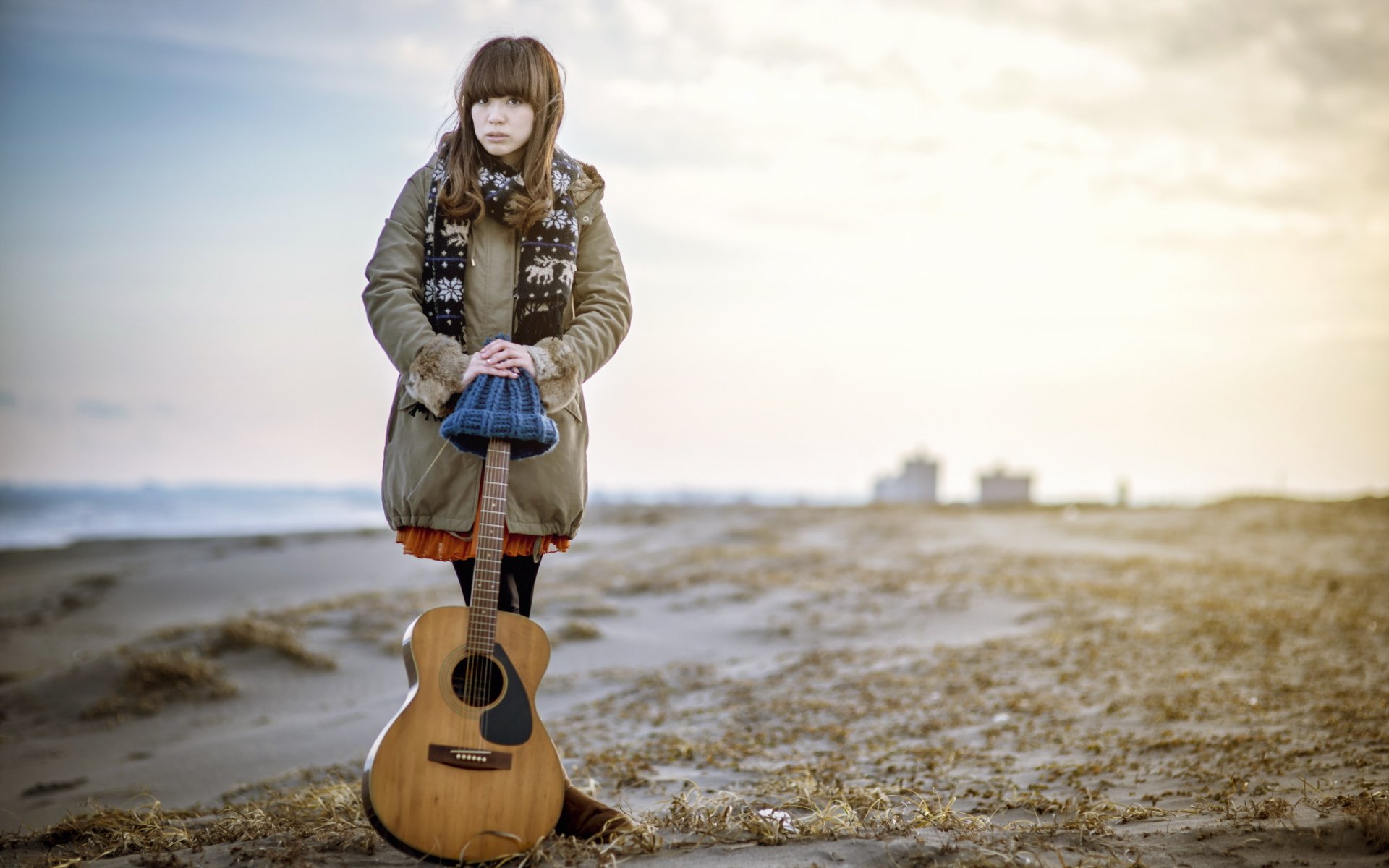 chica asiático guitarra música