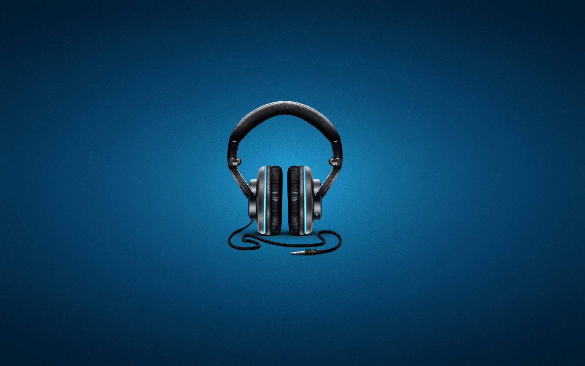 headphones blue background power cord music