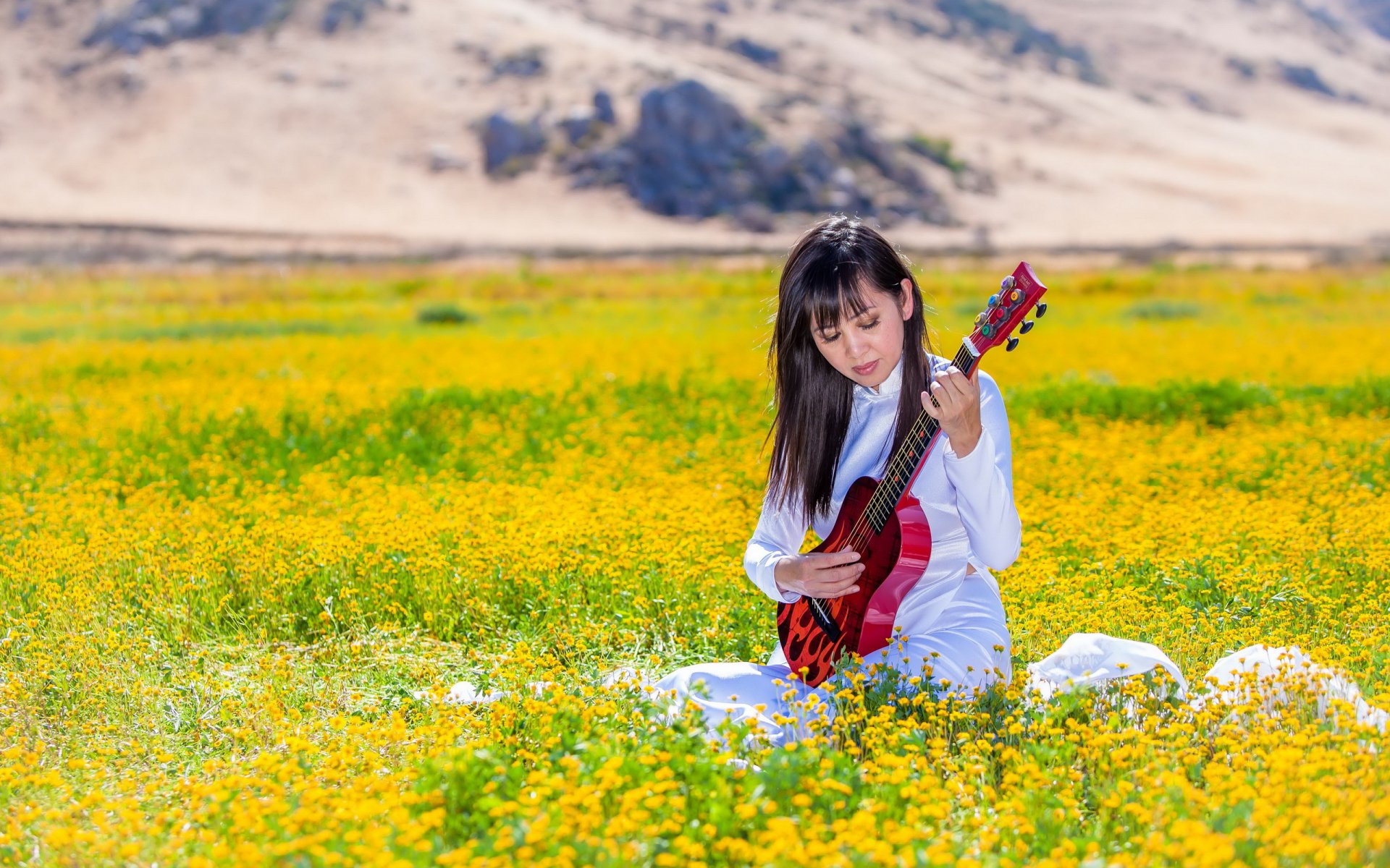 mädchen asiatisch sommer gitarre musik