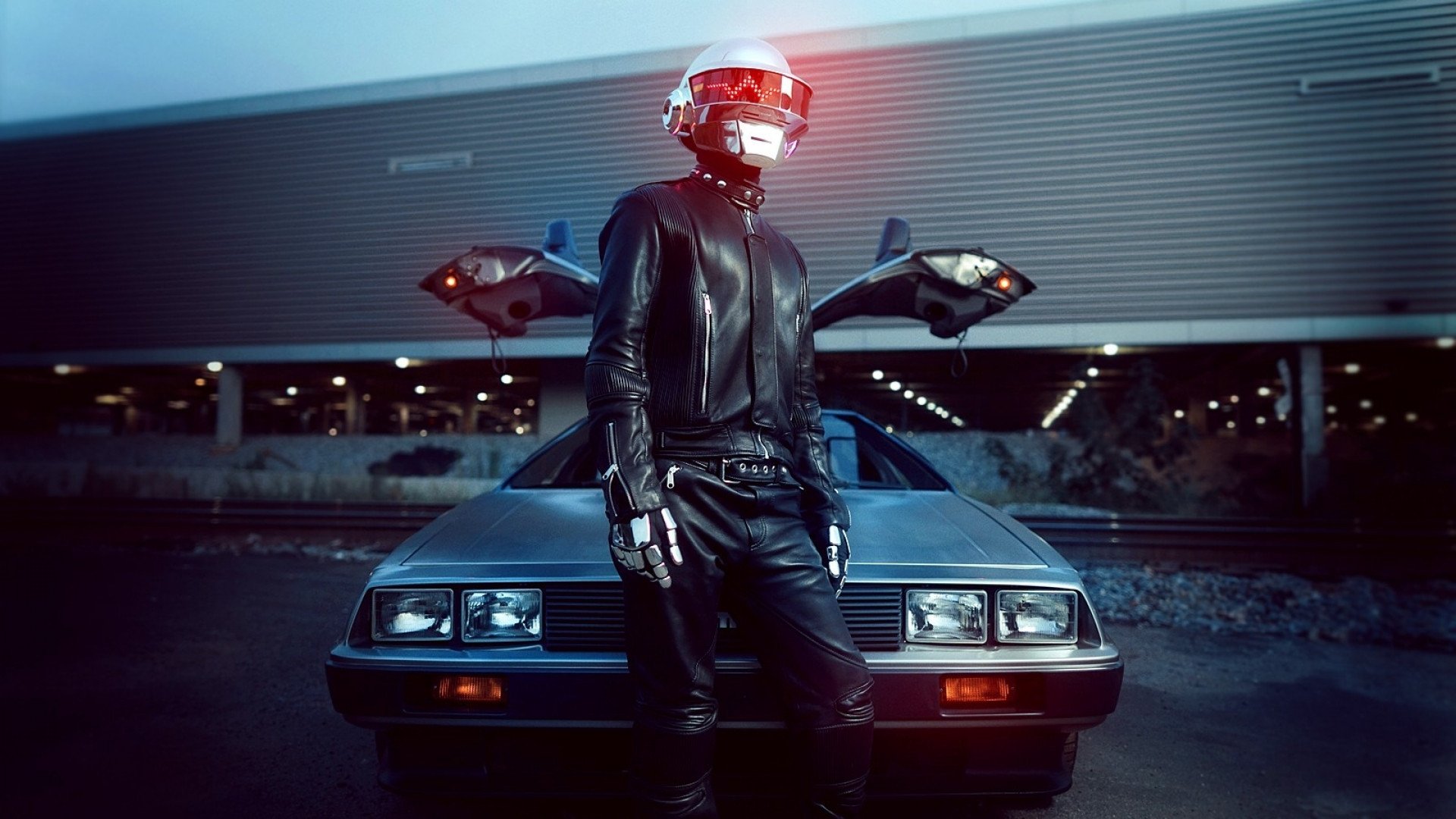 daft punk mann musik auto delorean schwarz silber licht leder led-licht