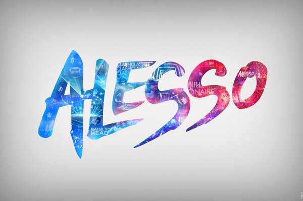 The inscription of Alesso in multicolored colors