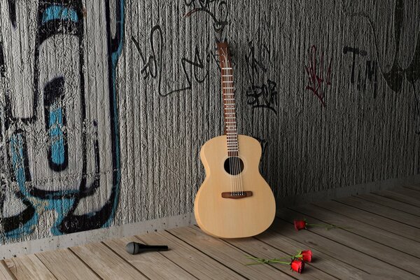 Guitar on the background of a graffiti wall