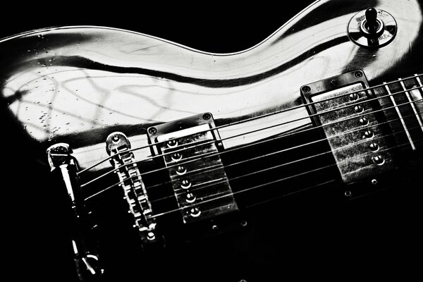 Electric guitar close-up in black and white