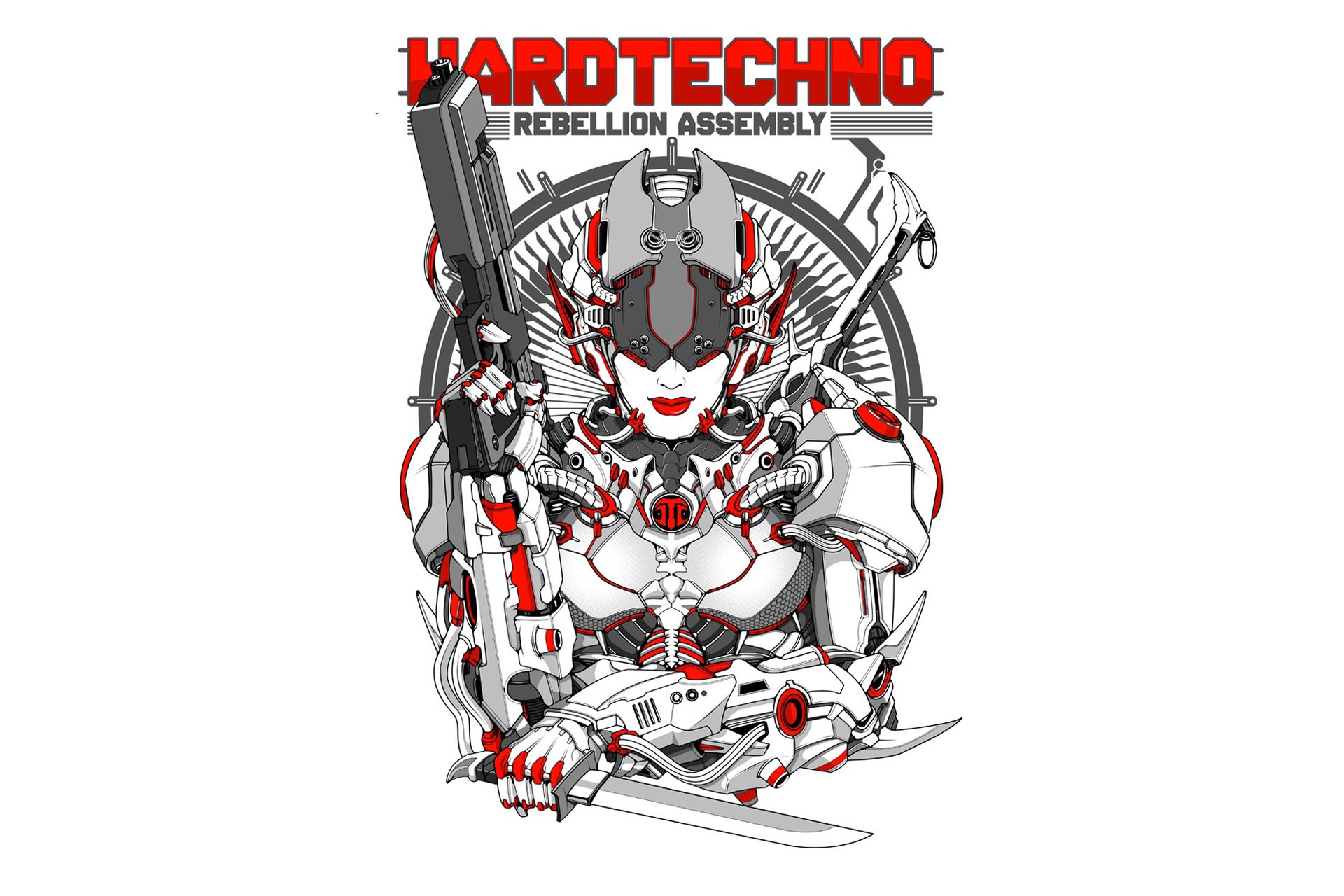 musik stil richtung hardtechno hardtechno roboter cyborg rüstung kostüm zeichnung vektor