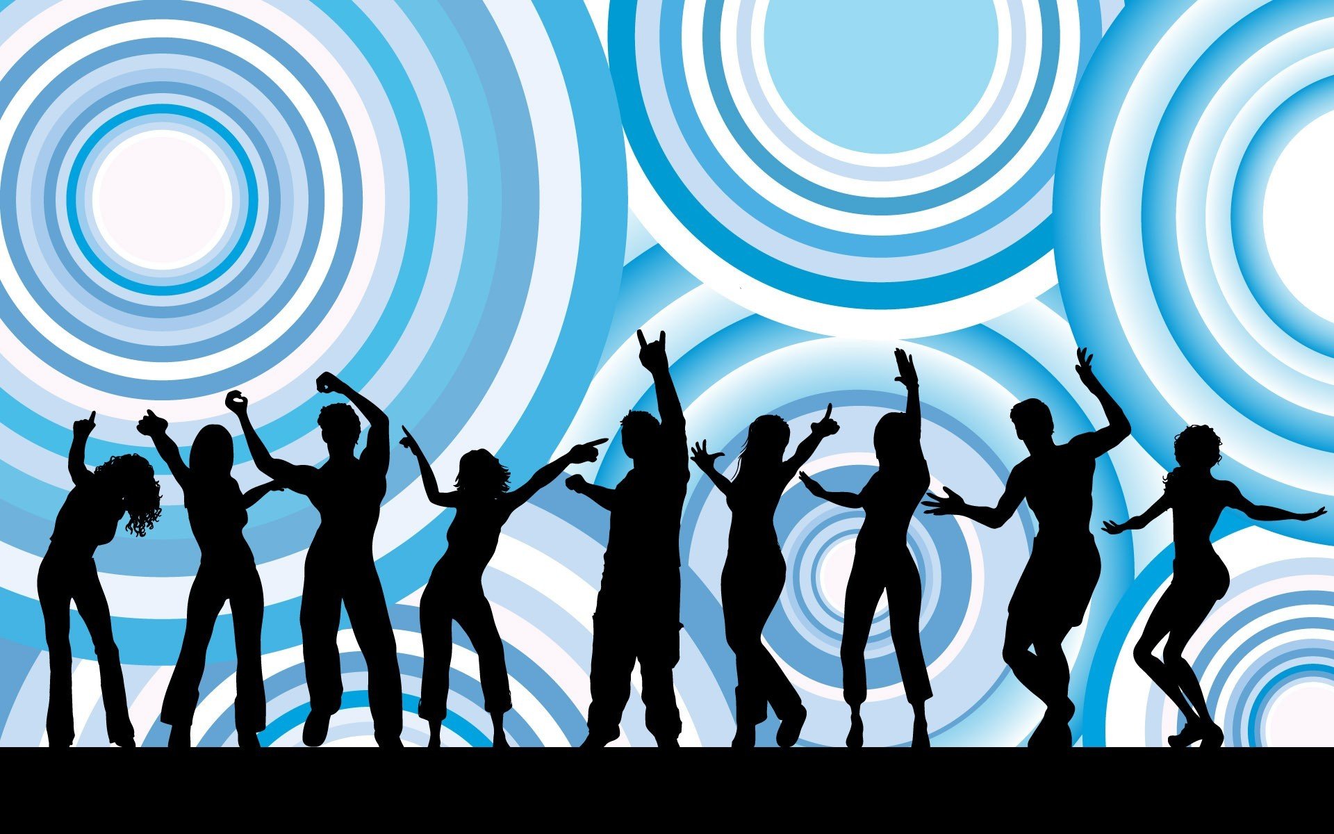 textrura dancing dance fun silhouettes black blue circles people girl man background