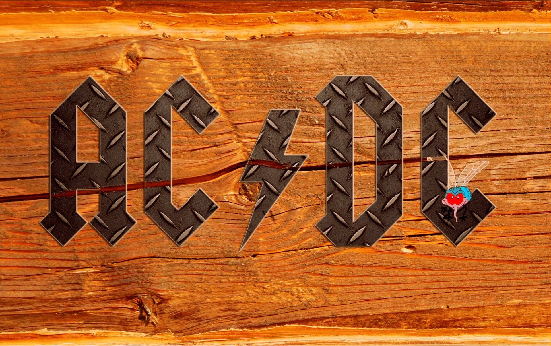 ac / dc acey deesey hard rock zespół napis drewno tekstura żelazo mucha błyskawica litery