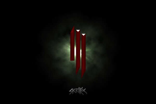 Logotipo rojo de Skrillex sobre fondo oscuro