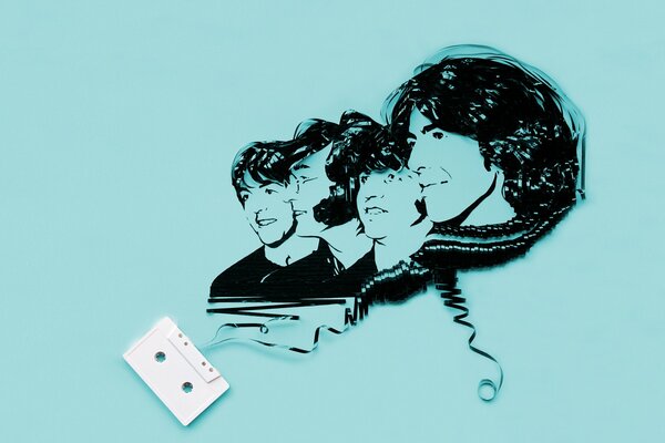 The beatles image from a cassette tape on a blue background