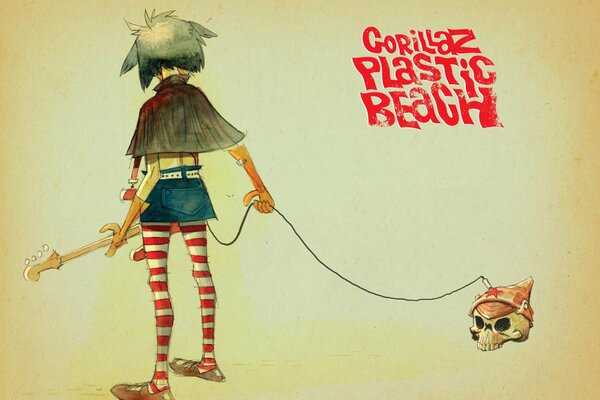 Copertina del gruppo Gorillaz. Ragazza che tiene il cranio per la corda