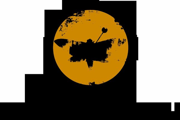 Logo in the form of a moth in a yellow circle on a black background