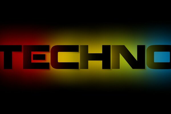 Буквы Techno на красном, желтом, синем фоне