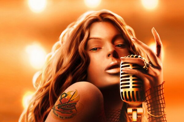 Art girl with a golden microphone