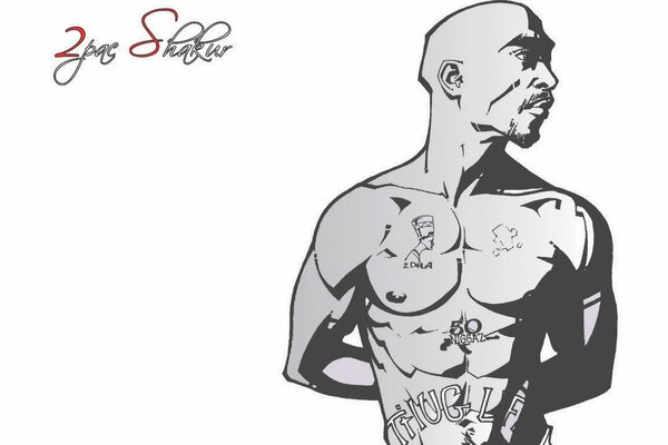 2Pac cuerpo con tatuaje lápiz dibujo