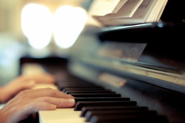 Playing the piano close-up