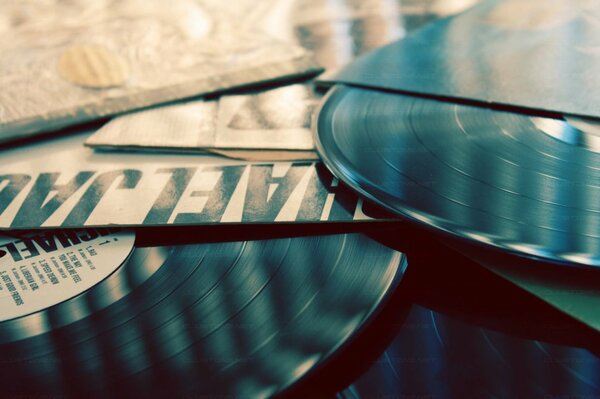 Retro records with music on the table