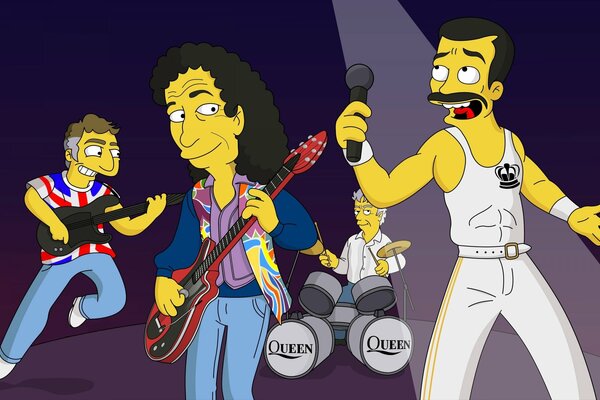 Le groupe Queen dans le style des Simpson