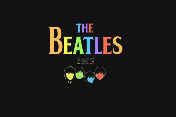 The beatles nombre multicolor sobre fondo negro