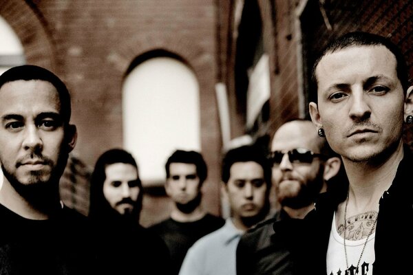 Linkin park band in black and white