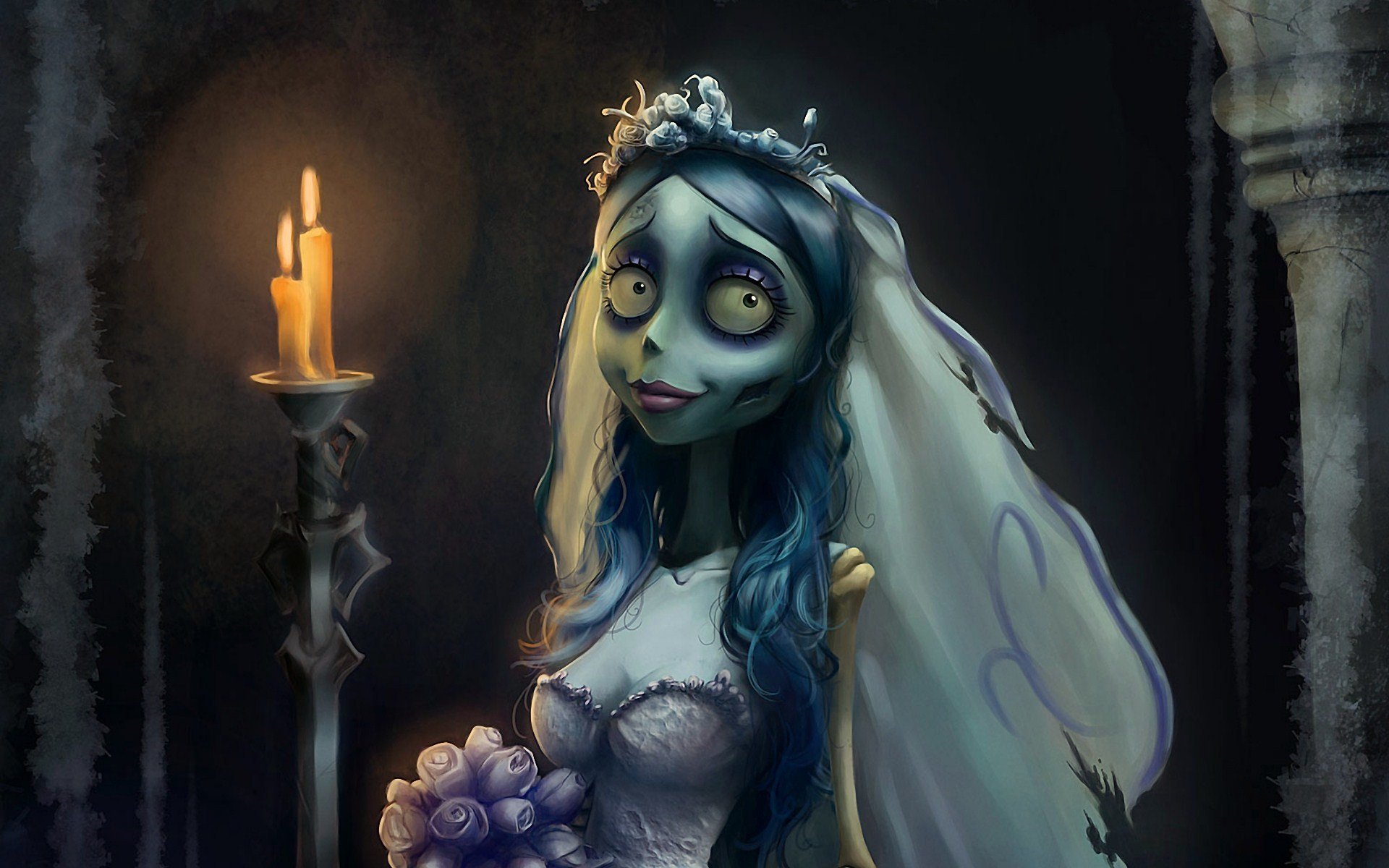 corpse bride bride dress bouquet candle