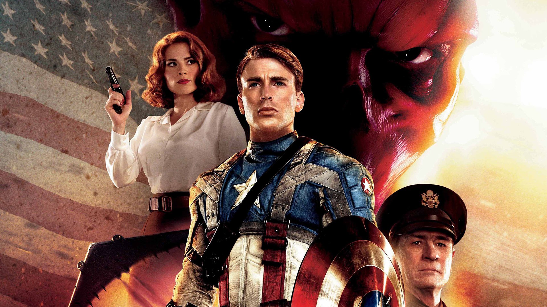 erster rächer captain america : erster rächer chris evans captain america steve rogers haley atwell atwell peggy carter hugo weaving roter schädel tommy lee jones