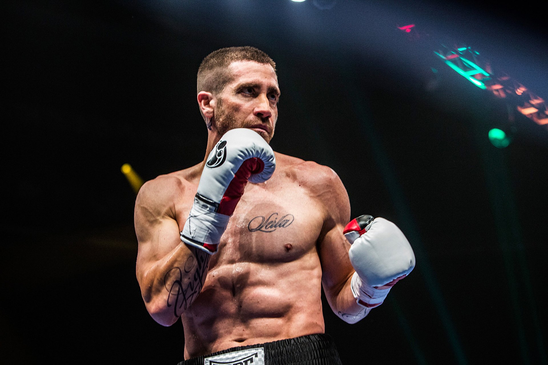 outhpaw lefty film 2015 drama sports thriller jake gyllenhaal ring sweat front