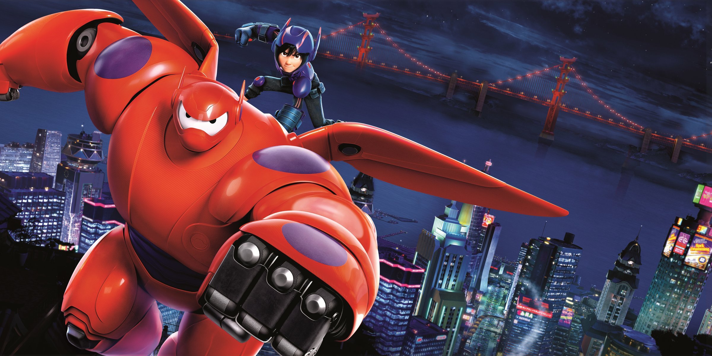 big hero 6 grande héroe seis animación cine película 2014 año ryan potter hiro hamada scott adsit baymax walt disney pictures acción aventura comedia familia marvel joven niño con blanco caucho robot rojo púrpura naranja azul color br