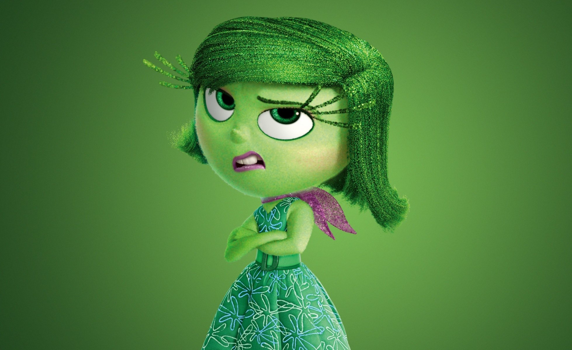 inside out disgusto cinque emozioni avventura pixar animation studios walt disney studios video frames 2015 verde chibi ragazza vestito sciarpa viso hana fiori