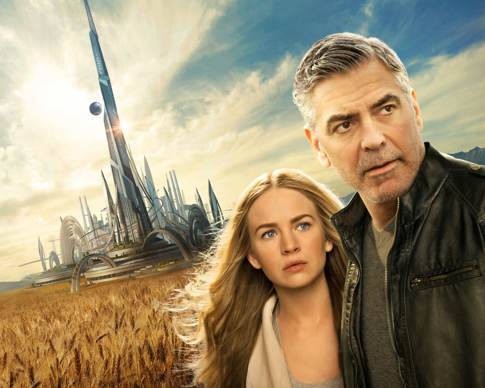 tomorrowland завтра земля кино фильм 2015 г. год бритт робертсон кейси ньютон джордж клуни откровенные уолкер уолт дисней картинки приключения научно-фантастические фэнтези кейси ньютон и франк уокер светлые волос синий глаза молодой девушка старый