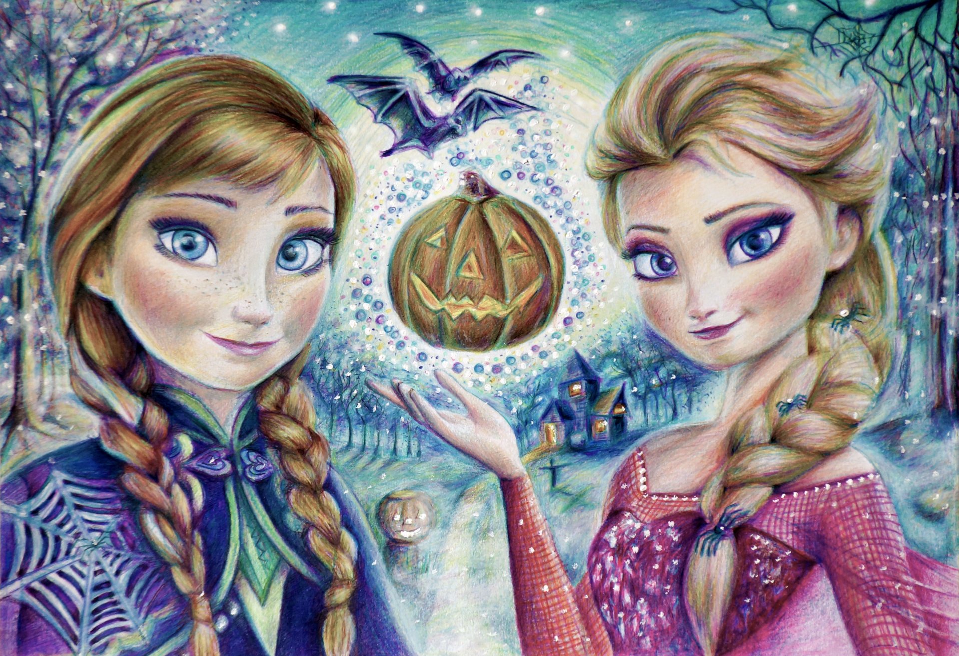 congelé coeur froid elsa reine des neiges anna halloween filles art citrouille