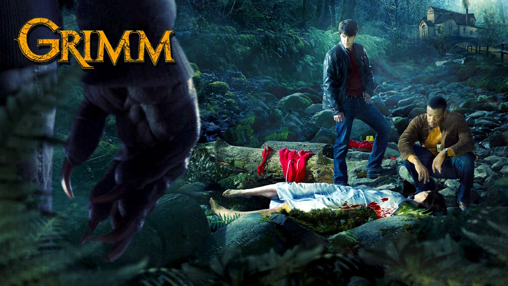 grimm tv-serie serie monster mord tatort ermittler detektiv studie mann werwolf haus wald geschichten des terrors blut rotkäppchen symbol polizei jäger monster-killer bäume tv-serie tv russell hornsby hank griffin dav