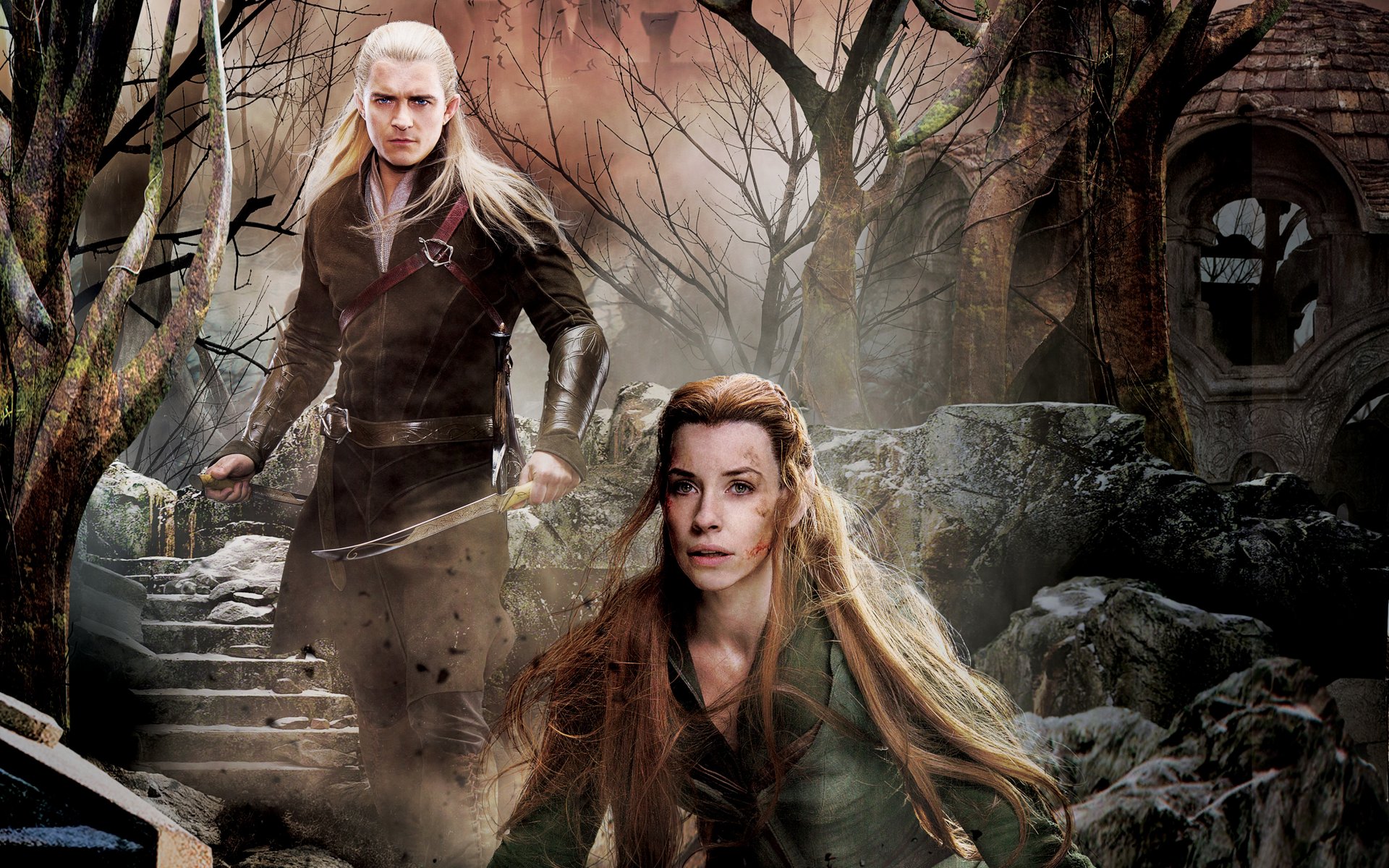 le hobbit: la bataille des cinq armées fantasy affiche collage elfes tauriel evangeline lilly legolas orlando bloom