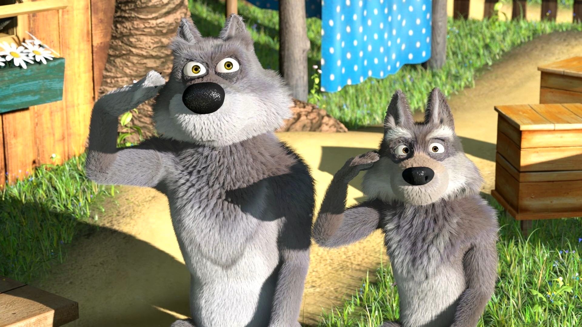 cartoon masha and the bear wolves yard