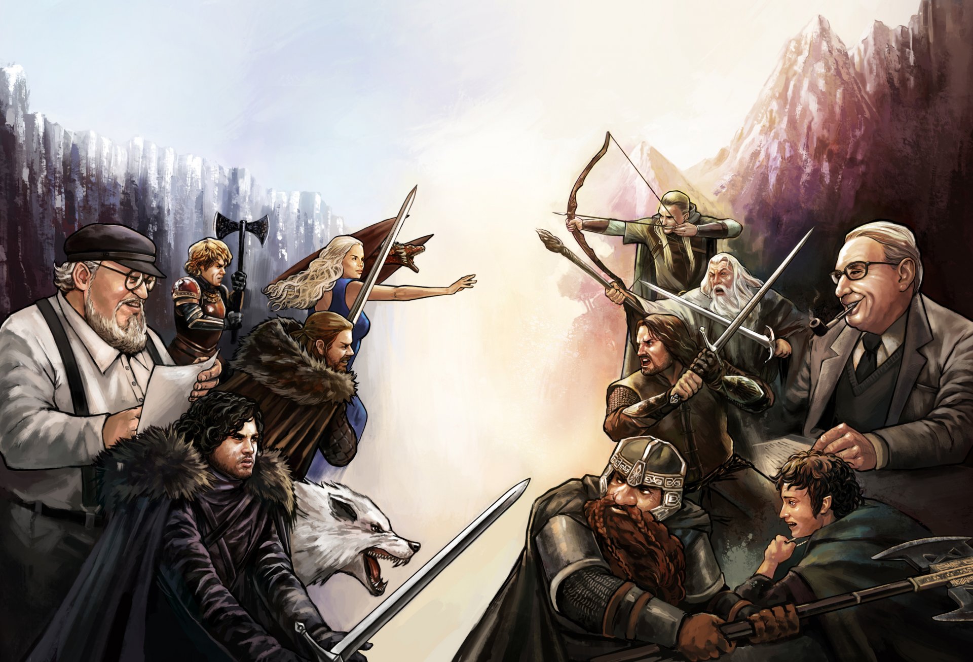 game of thrones daenerys targaryen tyrion lannister jon snow dragon loup art eddard stark george martin le seigneur des anneaux frodon baggins gandalf aragorn legolas nain mage elfe gimli tolkien