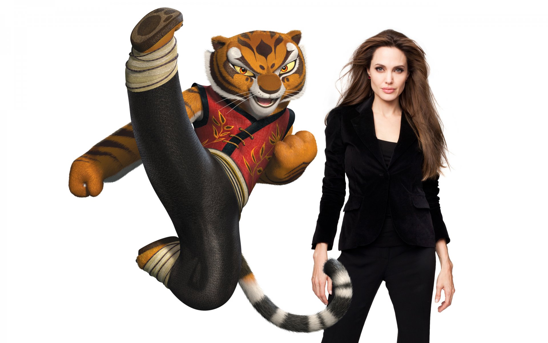 kung fu panda kung fu panda tigerin angelina jolie in schwarz schauspielerin stimme weißer hintergrund