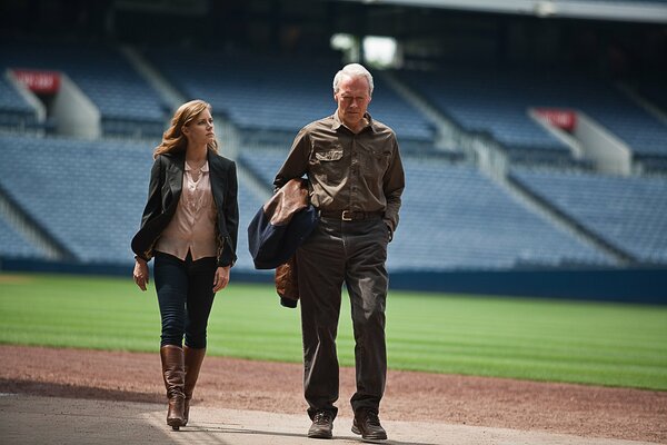 Clint Eastwood and Amy Adams at the baseball stadium