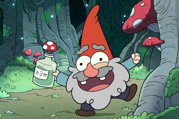 Krasnolud z Gravity Falls w lesie