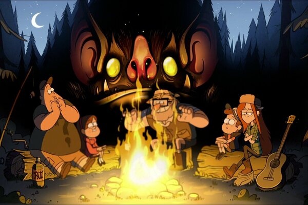 Gravity Falls près du feu de camp