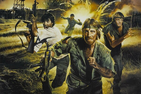 Película, Chuck Norris, hombres con armas, lucha