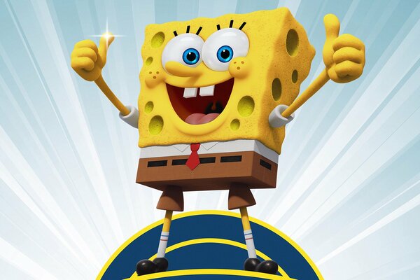 A joyful SpongeBob smiles