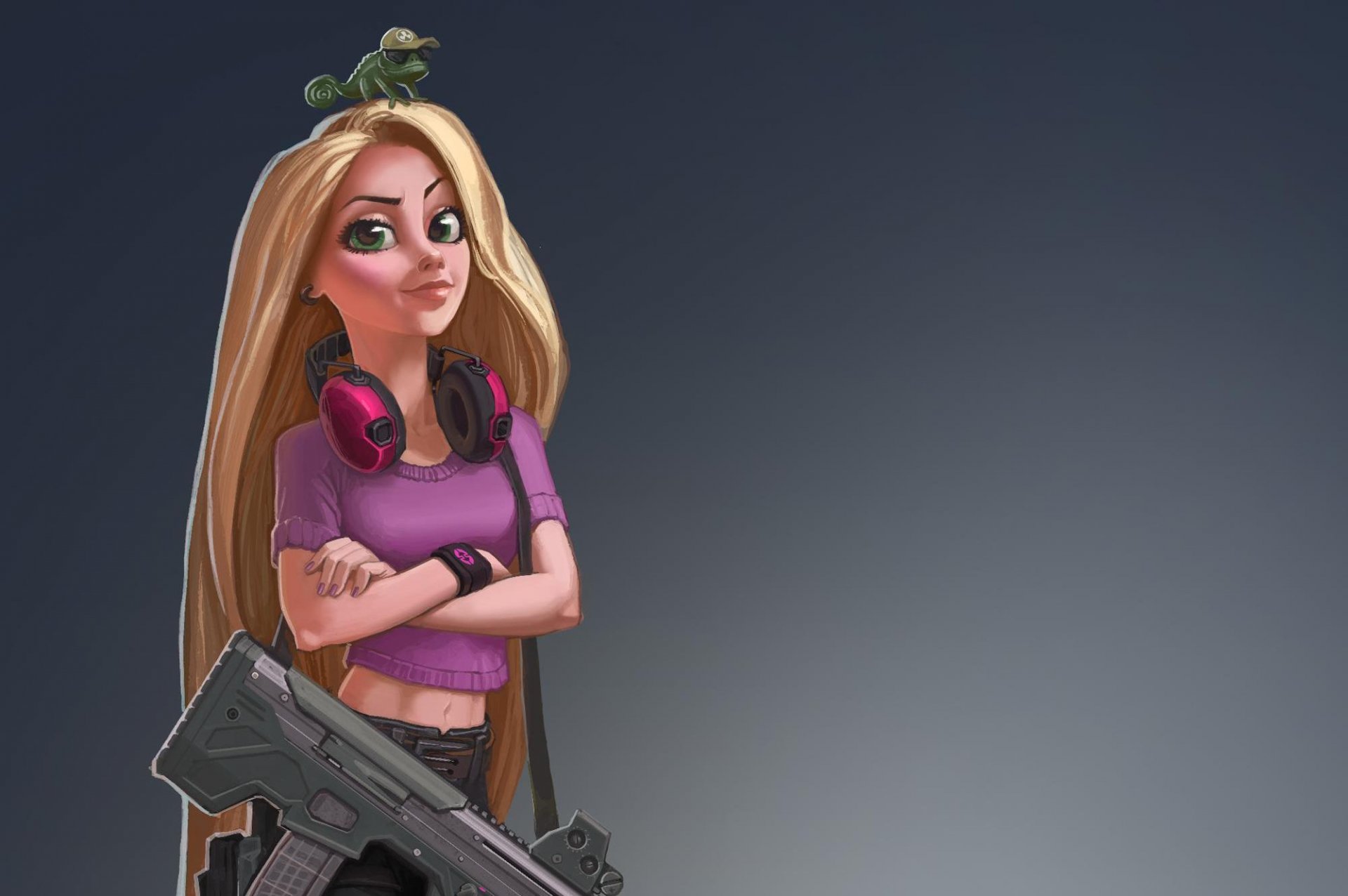 rapunzel disney girl long hair view weapon