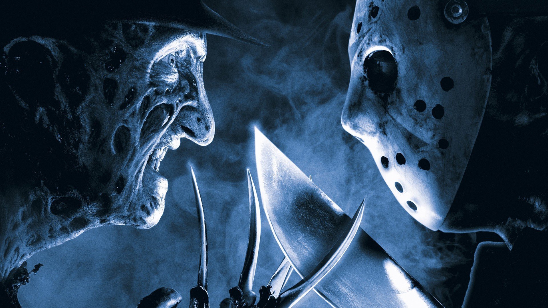 freddy vs. jason freddy krueger jason voorhees albtraum in der ulmenstraße inglund 2003 2003 ausgabe ken kirzinger verbrennungen hockey-maske maske killer horrorfilm 80er jahre icons hut messer machete gegeneinander gerichtet rauch nebel augen gesicht feinde mash