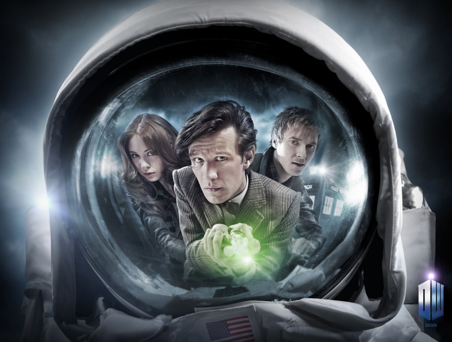 série tv doctor who onzième docteur matt smith karen gillan amy pond amy pond arthur darville rory williams homme fille acteur actrice regard visage astronaute réflexion son