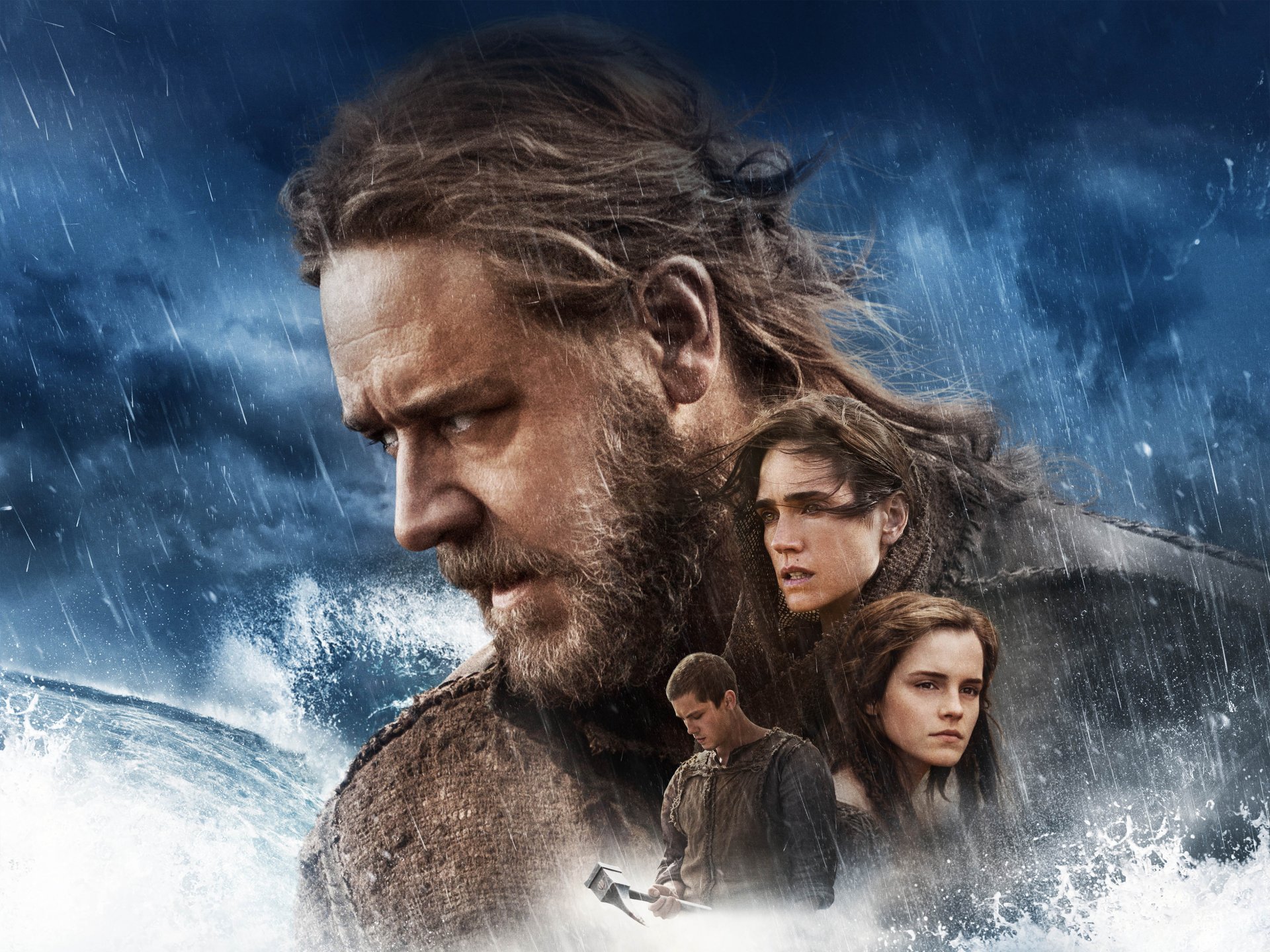 arka noego film film 2014 russell crowe noah jennifer connelly naameh emma watson ila logan lerman szynka akcja przygoda dramat fantasy paramount pictures morze fale burrus chmury błyskawice dla mężczyzn człowiek dziewczyny włosy twarz płaszcz włócznia broń hd tapety