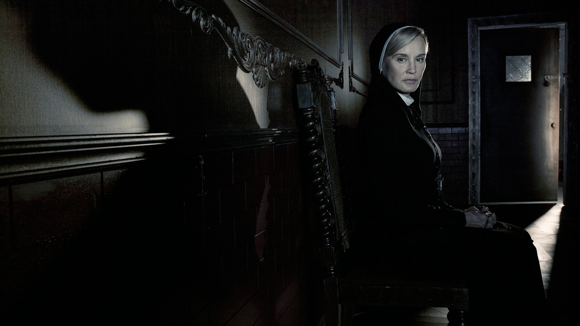 american horror story asylum american horror story psychiatric hospital hospital tv series season 2 nun chair door jessica lang jessica lange sister jude martin