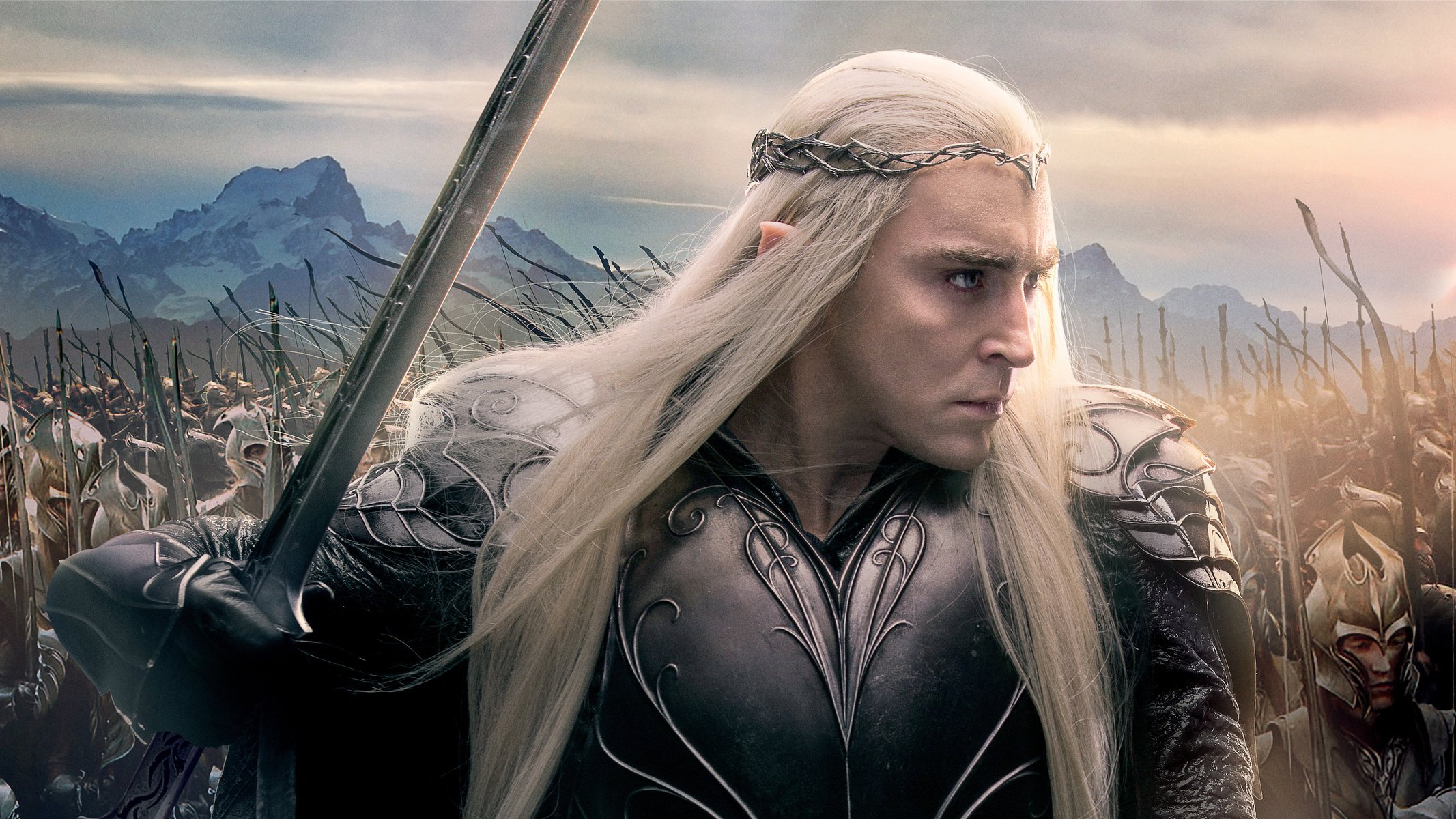 le hobbit: la bataille des cinq armées fantasy lee pace pace mirkwood elfe roi tranduil elfes épée armure armée affiche