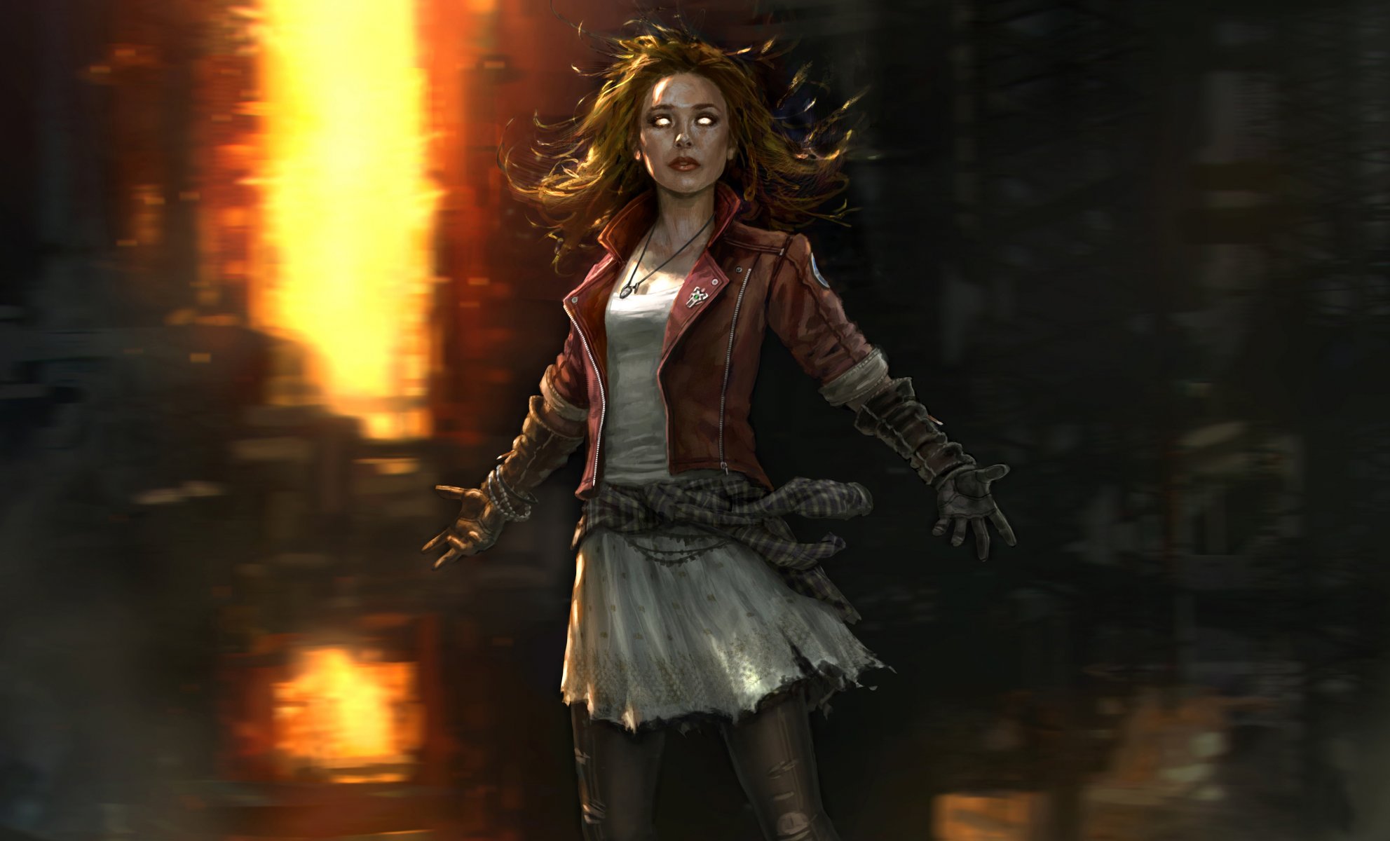 denote avengers age ultron avengers age from ultron movie movie 2014 year elizabeth olsen scarlet witch scarlet witch wanda maximoff action adventure fantasy sci-fi marvel mutant super white eyes dress hair fire