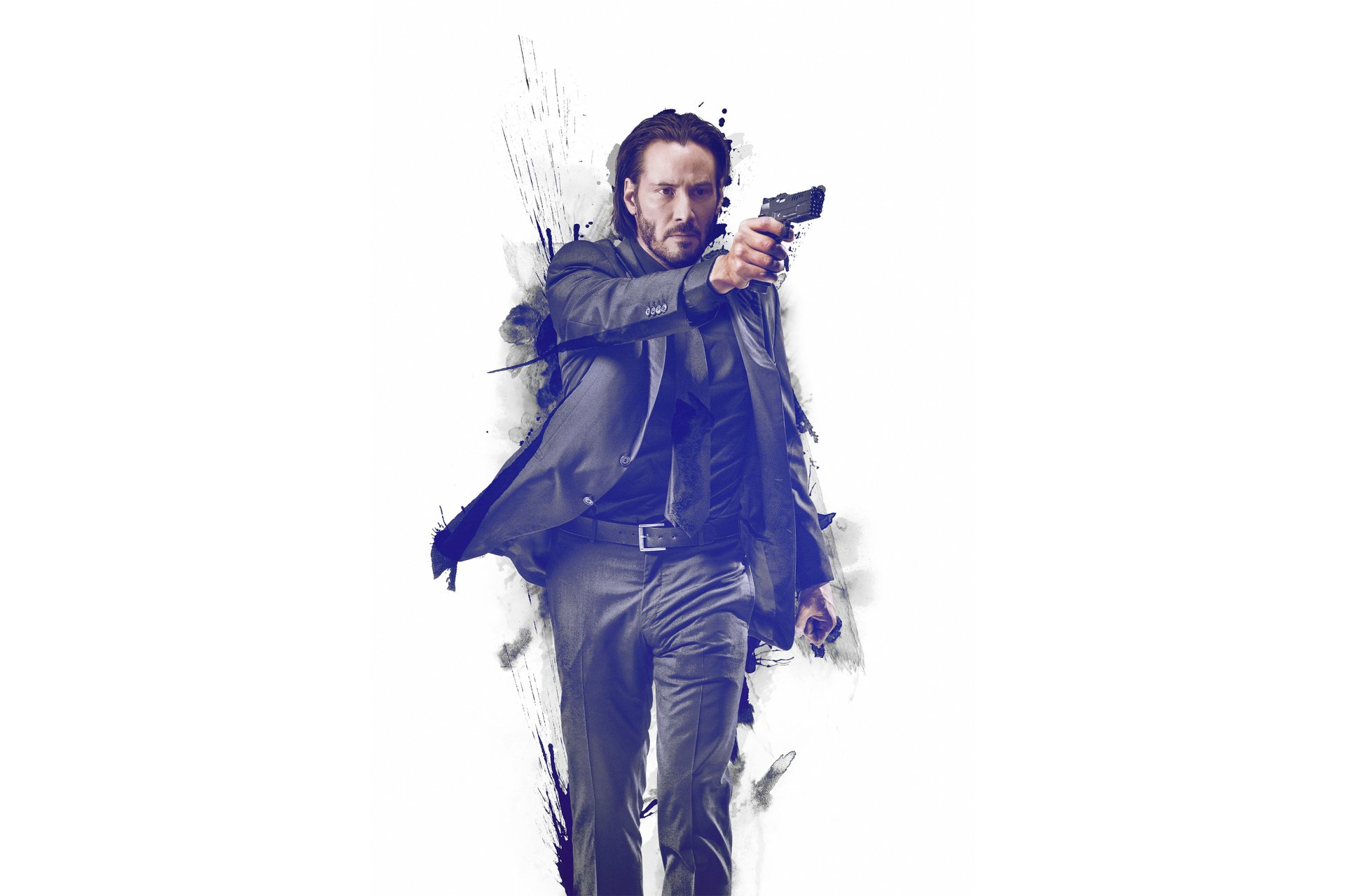 john wick keanu reeves peinture costume pistolet fond blanc