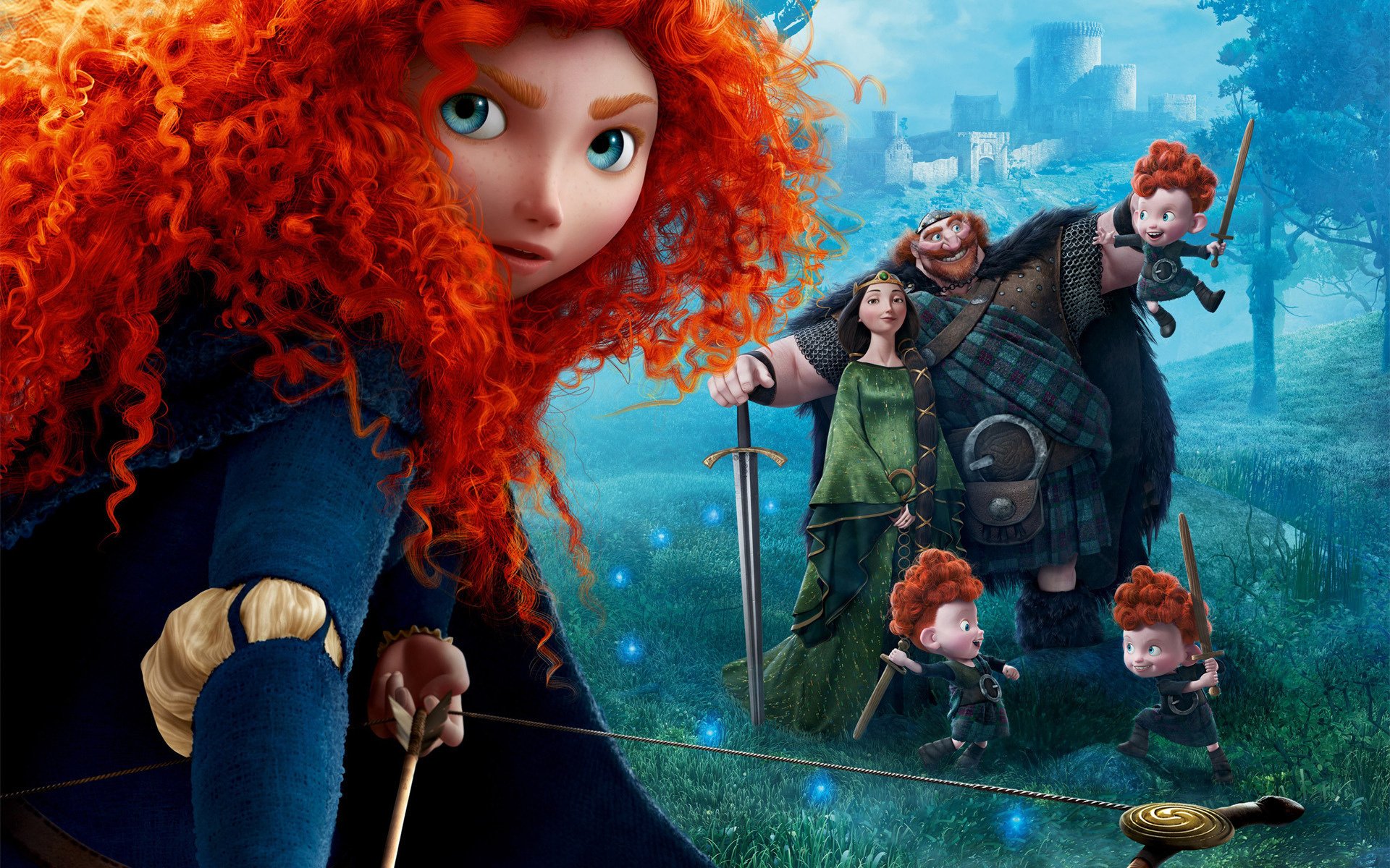 princesa mérida película pelo rojo archer disney escocia familia rey reina película rey fergus reina elinor fortaleza