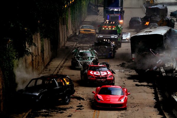 A scene from the movie Transformers 3 with cars