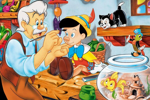 Cartoon Pinocchio , Tischler Antonio, Fisch im Aquarium